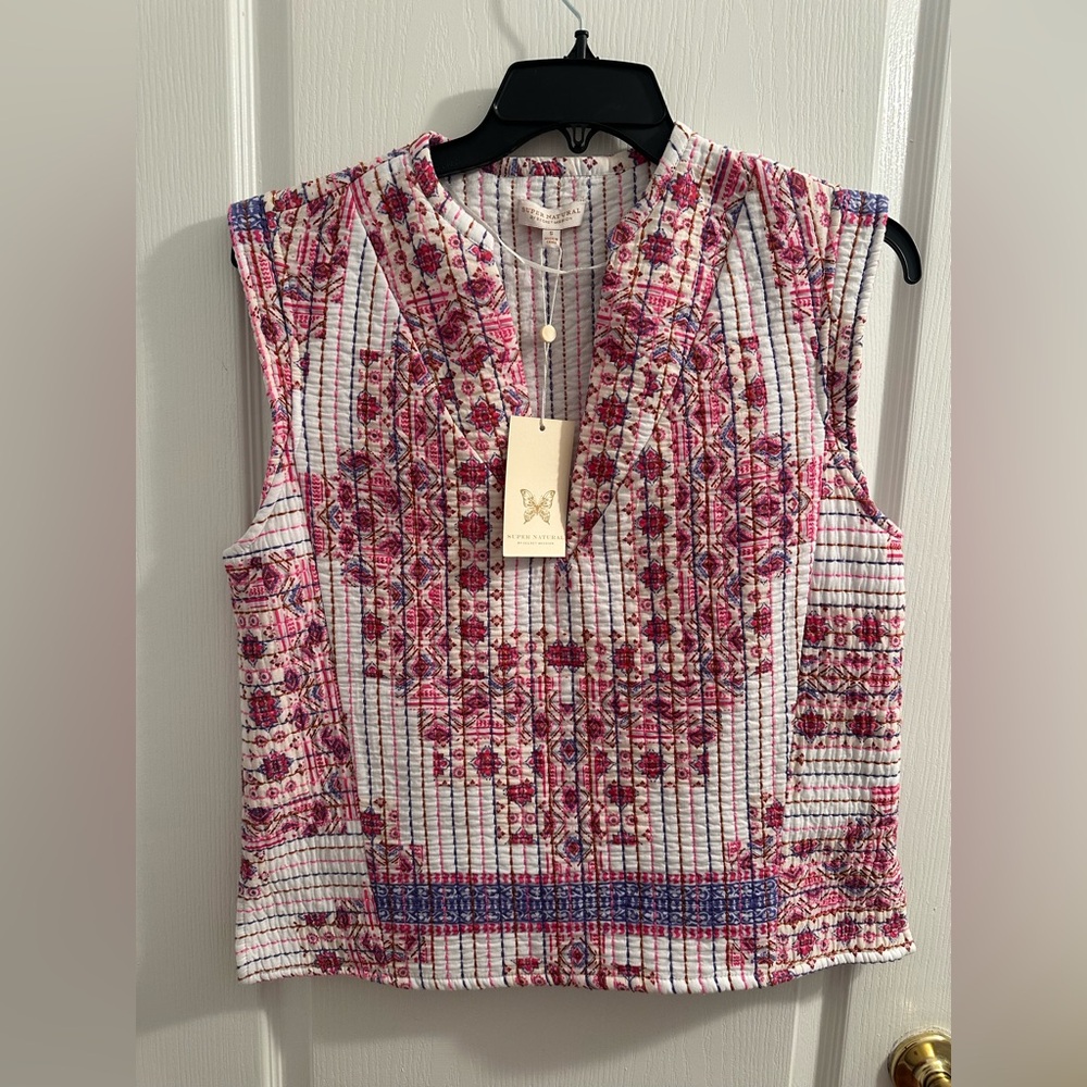 SUPER NATURAL By SECRET MISSION Women's Pink and Blue Patterned Top. So Unique